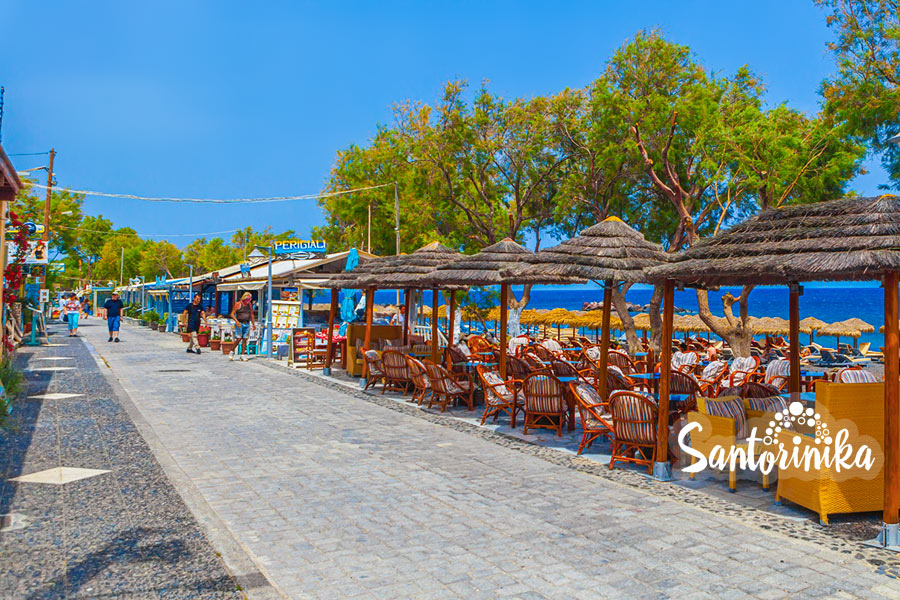 Cafes on the seafront of Kamari: one by one, one by one... Santorini, Greece