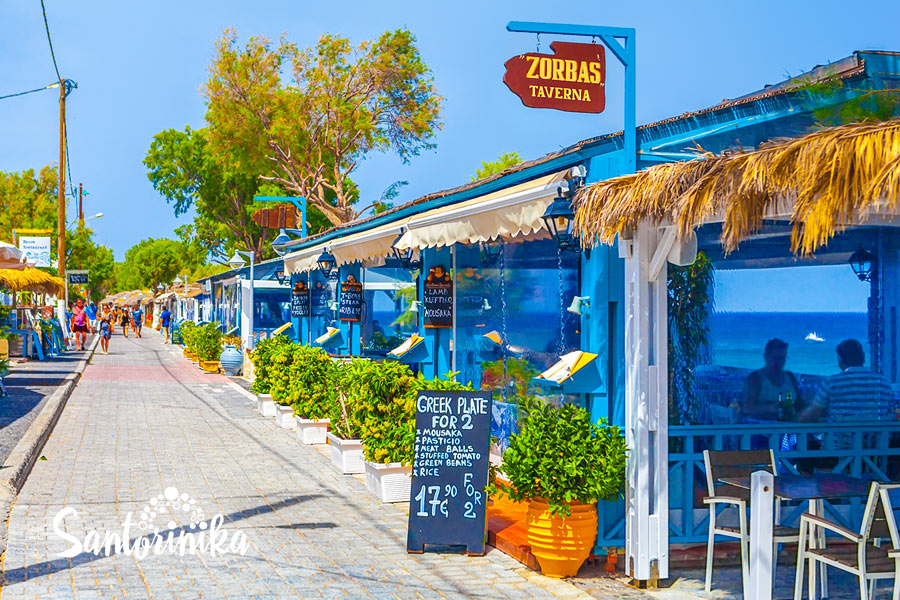 Tavern on the sea front of Kamari, Santorini, Greece