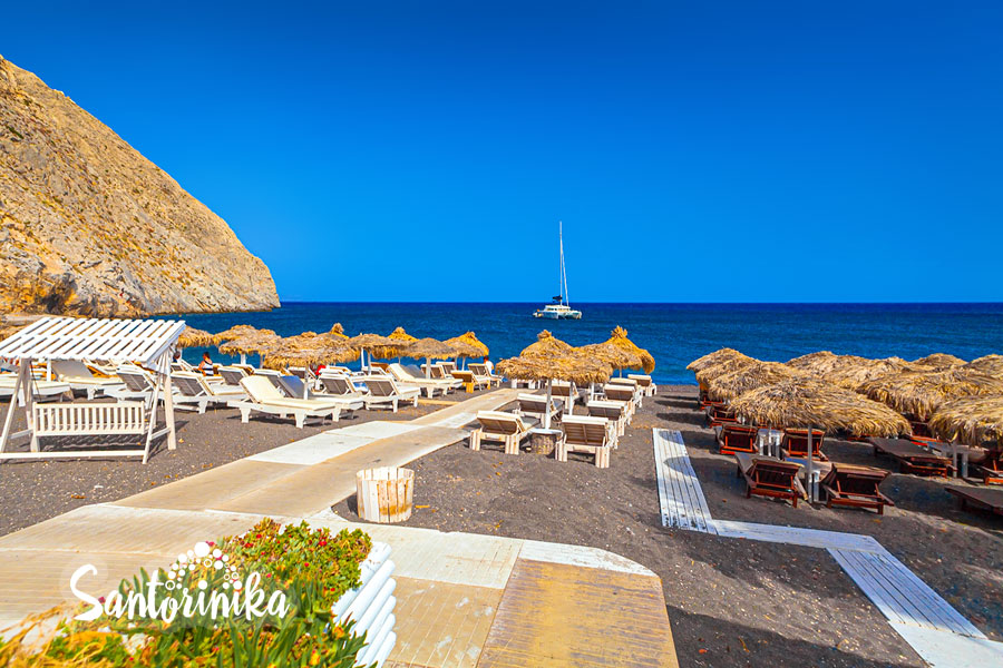 The northern part of Perissa Beach: the beginning of the black beach, Santorini, Greece