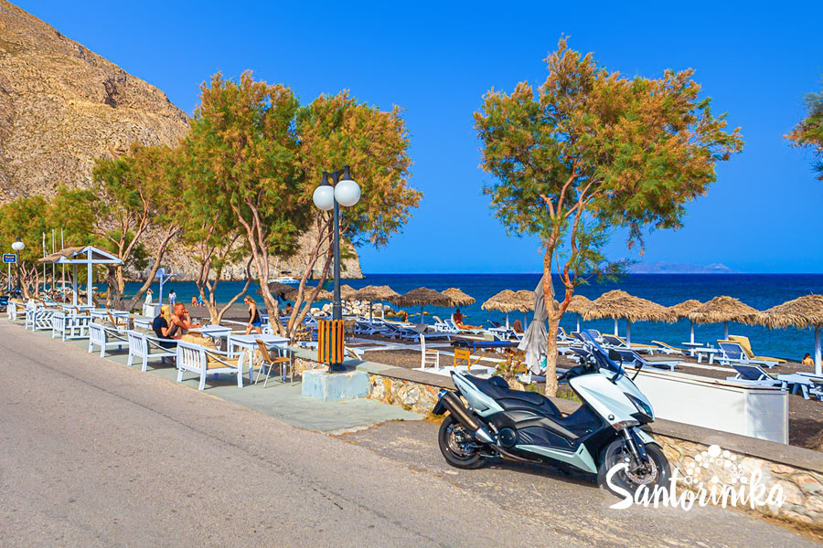 Perissa Beach promenade, Santorini, Greece