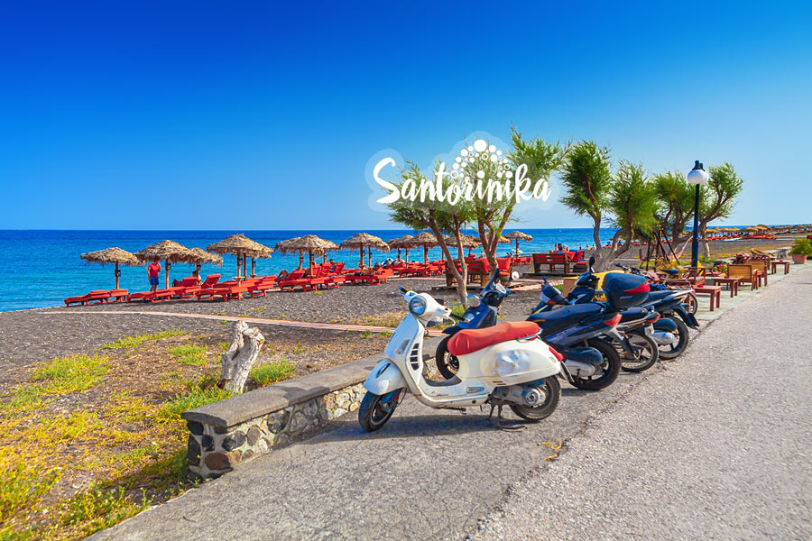 Perissa Beach promenade, Santorini, Greece