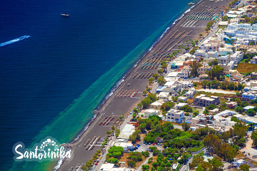 Perissa Black Beach is one of the biggest beaches in Santorini, Greece