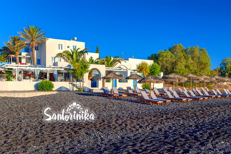 Black beach at Sigalas Hotel in Kamari, Santorini