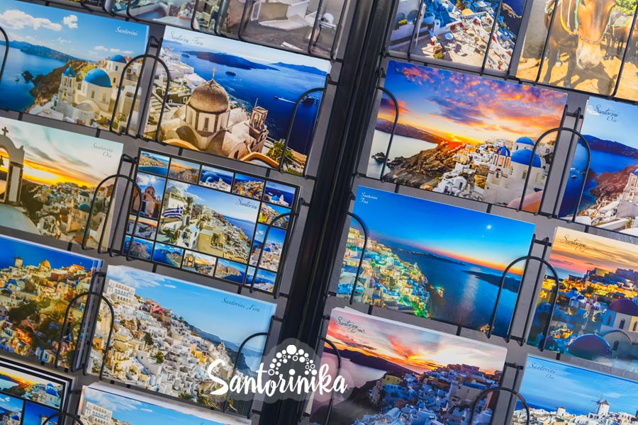 Postcards with images of Santorini