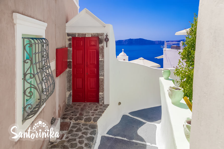 Streets, stairs, windows and doors of Thira, Santorini, Greece