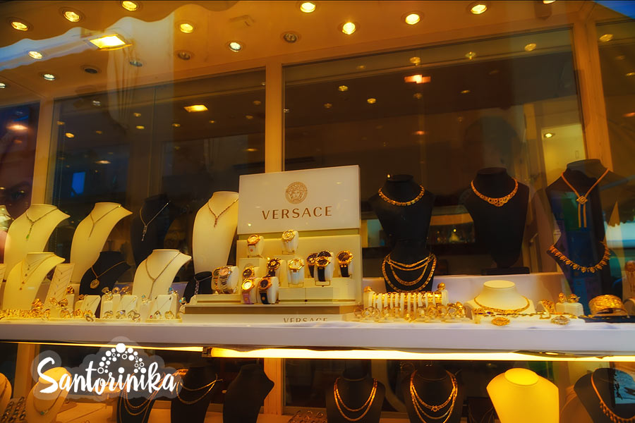 World brands in jewelry boutiques in Santorini, Greece