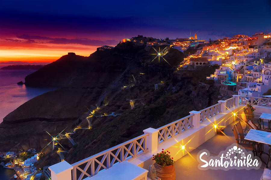 Sunset in Fira, Santorini, Greece