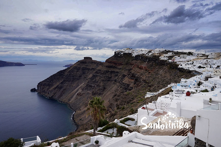 Winter in Santorini: view of the rock of Skaros